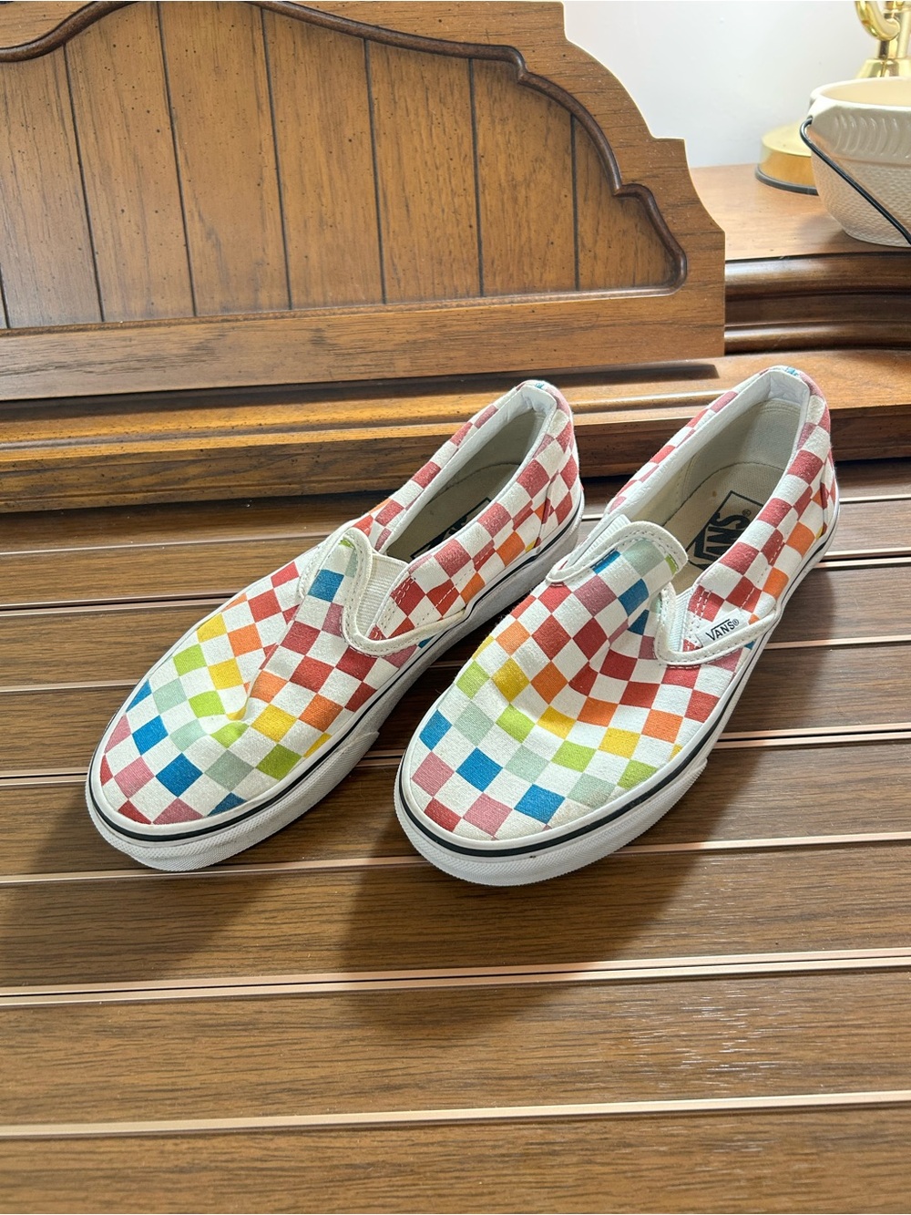 Vans Slip-On Checkerboard Sneakers in Rainbow